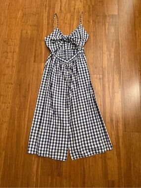 Zara Navy and White Gingham Midi Dress
